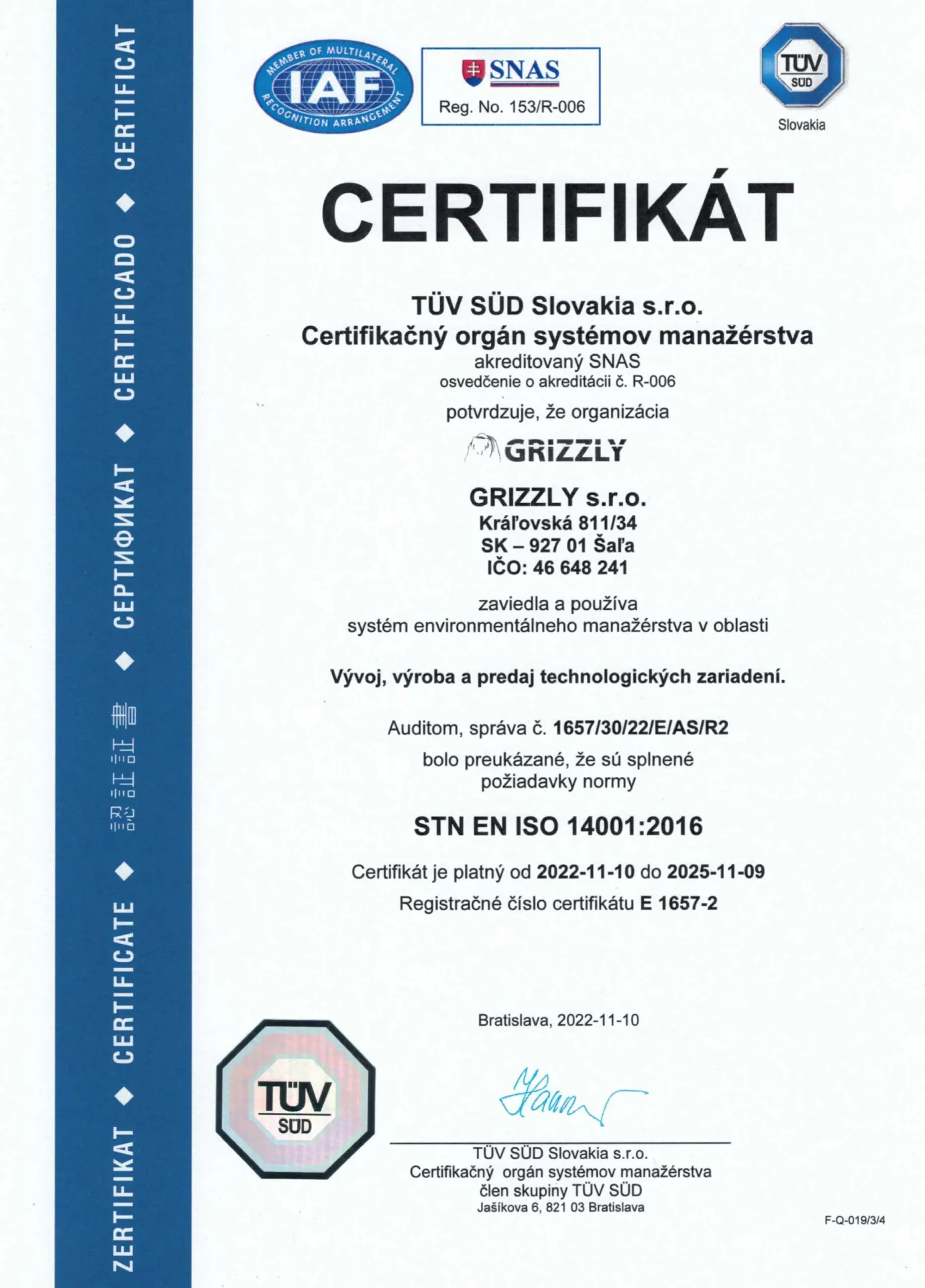 podrezanie domu ISO certifikát 14001