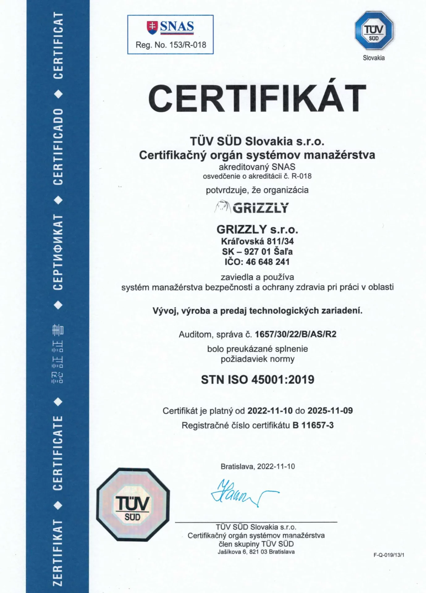 podrezávanie domu ISO certifikát 45001